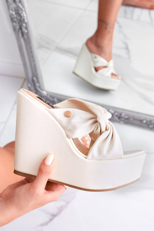 Sandali sabot Alexoo beige con zeppa e nodo