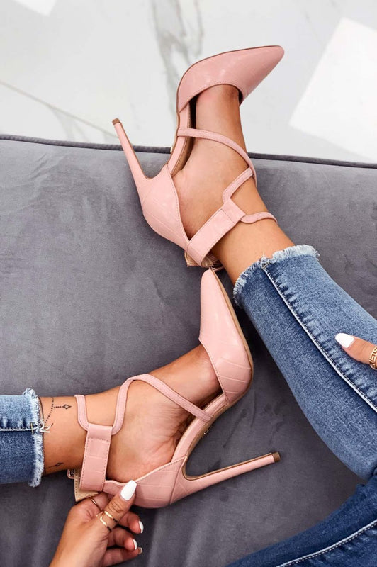 Decolletè rosa effetto coccodrillo con tacco alto