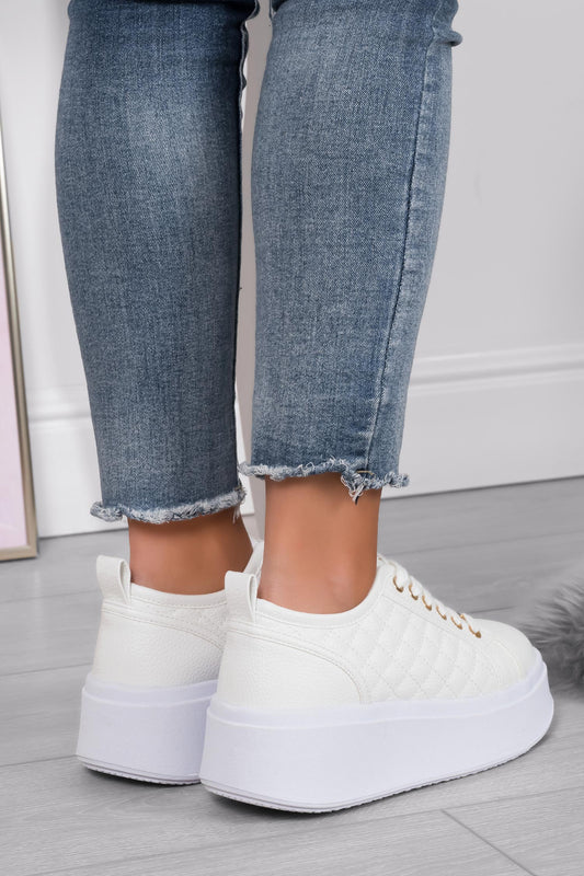 DALILA - Baskets plateforme Alexoo en simili cuir martelé crème