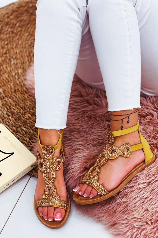 Sandali gialli bassi gioiello con strass
