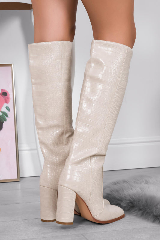 Stivali beige Alexoo effetto coccodrillo