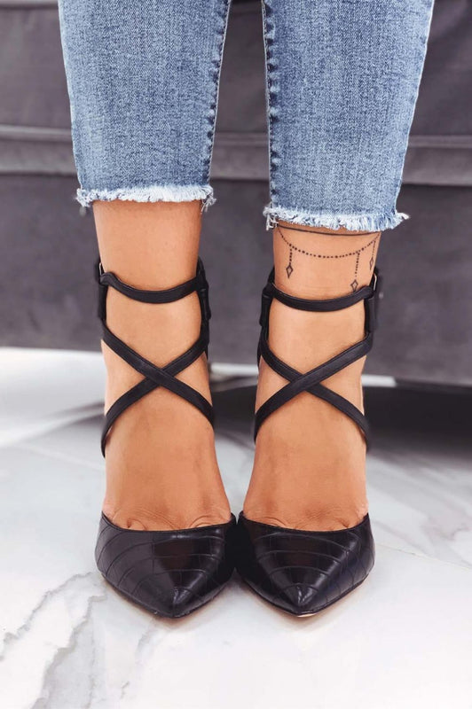 Escarpins noirs effet crocodile à talons hauts