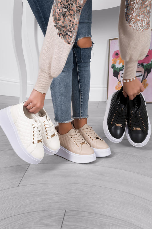 DALILA - Baskets plateforme Alexoo en simili cuir martelé crème