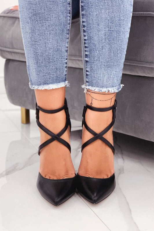 Escarpins noirs en similicuir avec talon haut