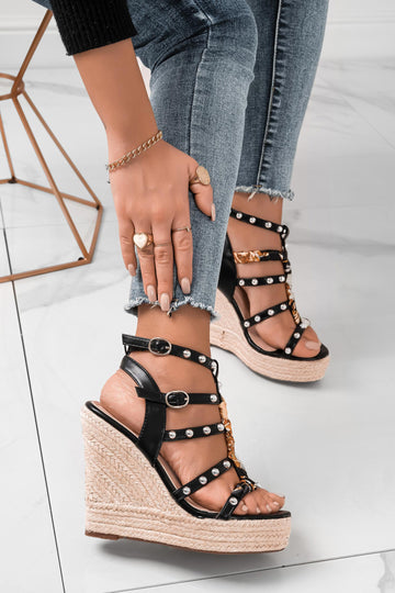 Espadrilles noires avec clous sphériques argentés