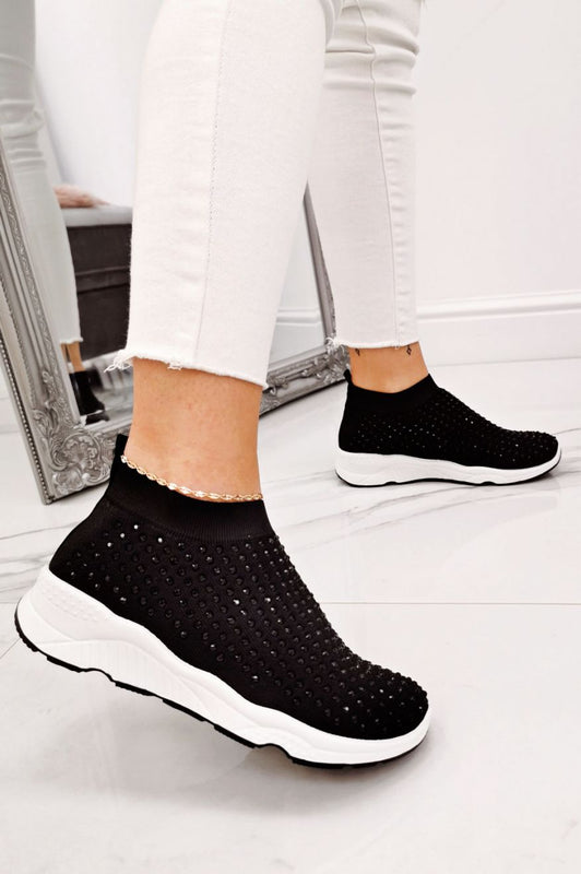Baskets noires en tissu élastique et strass