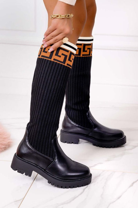 Bottes noires avec tige en tissu élastique