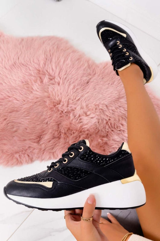 Baskets bijoux noires à semelle épaisse