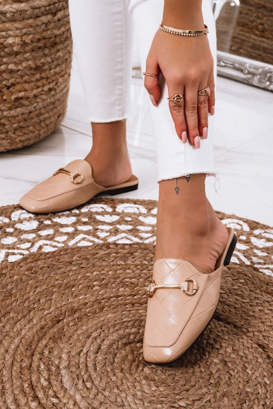 mocassins ouverts beige à carreaux