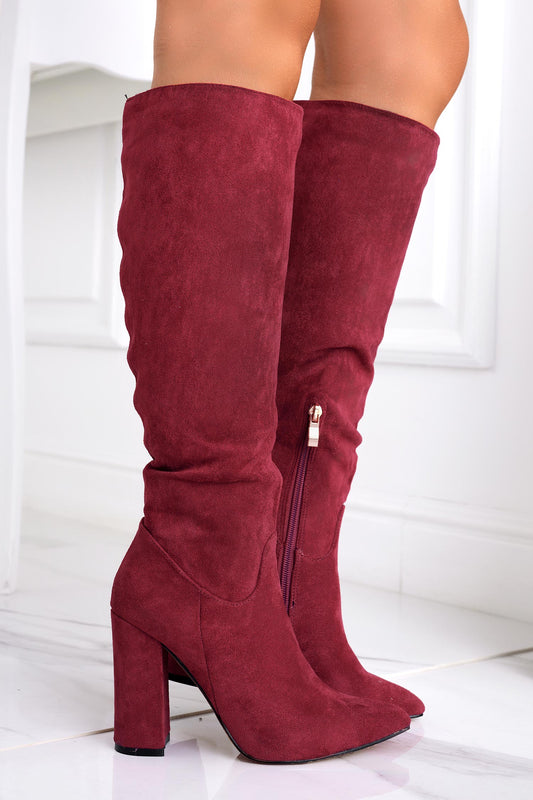 WENDY - Bottes bordeaux en daim Alexoo à talons hauts