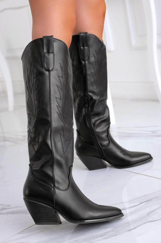 KERI - Bottes camperos noires en simili cuir