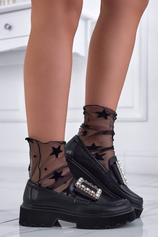 Mocassins noirs avec boucle bijou