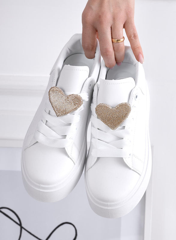 BELINDA - Baskets blanches avec coeur strass doré