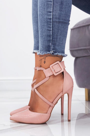 Decolletè rosa effetto coccodrillo con tacco alto