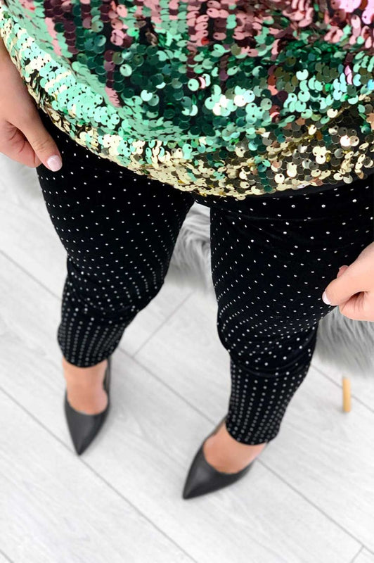 Velvet leggings with studs Black