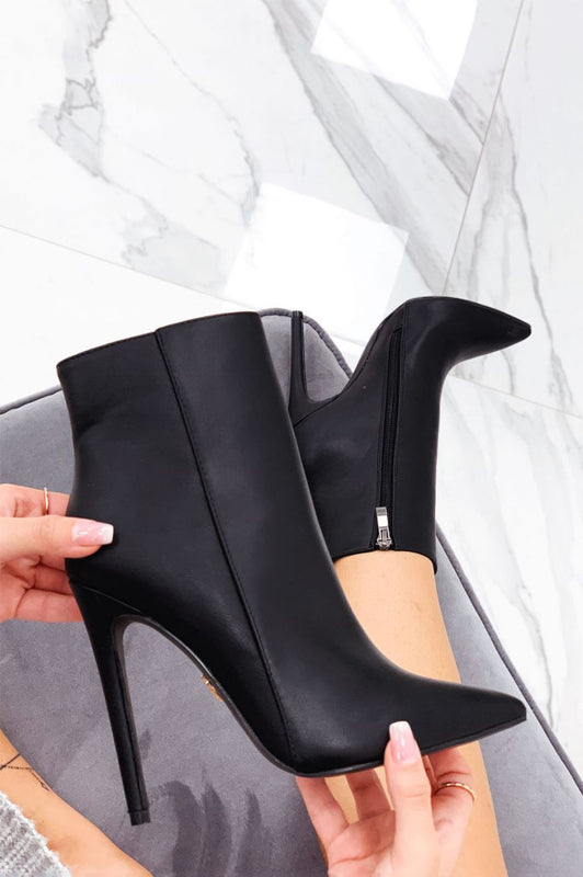 Bottines noires en simili cuir à talons hauts