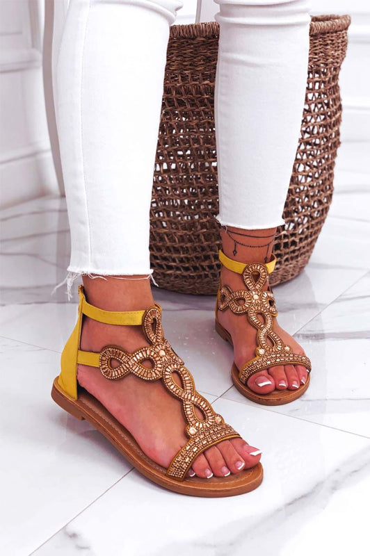 Sandali gialli bassi gioiello con strass
