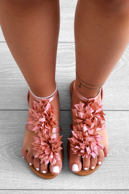 Sandali infradito rosa in raso con fiore applicato Connie