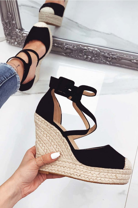 Espadrilles noires à semelle compensée et brides croisées