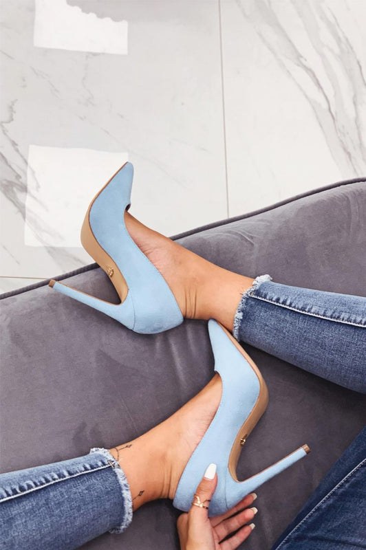 LEXIE - Escarpins bleu ciel en daim avec talon haut