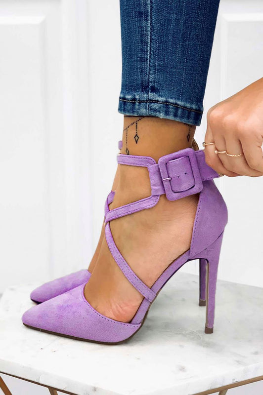 Stiletto heel pumps with buckle in purple