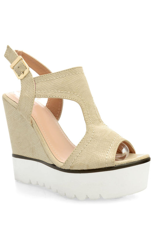 Sandali beige con zeppa