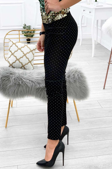 Velvet leggings with studs Black