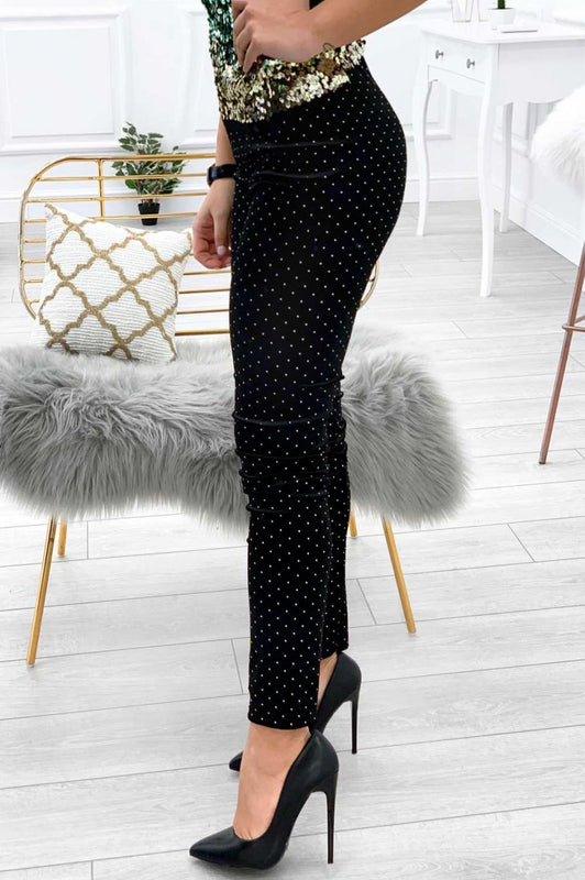 Velvet leggings with studs Black