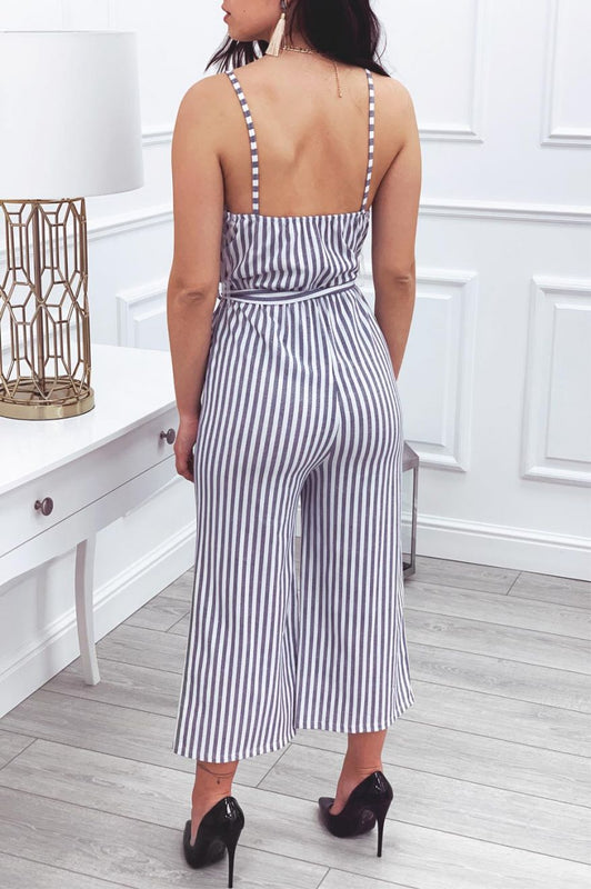 White striped short jumpsuit with suspenders