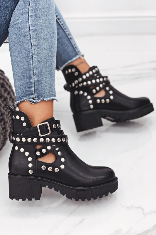 Bottines biker noires avec clous