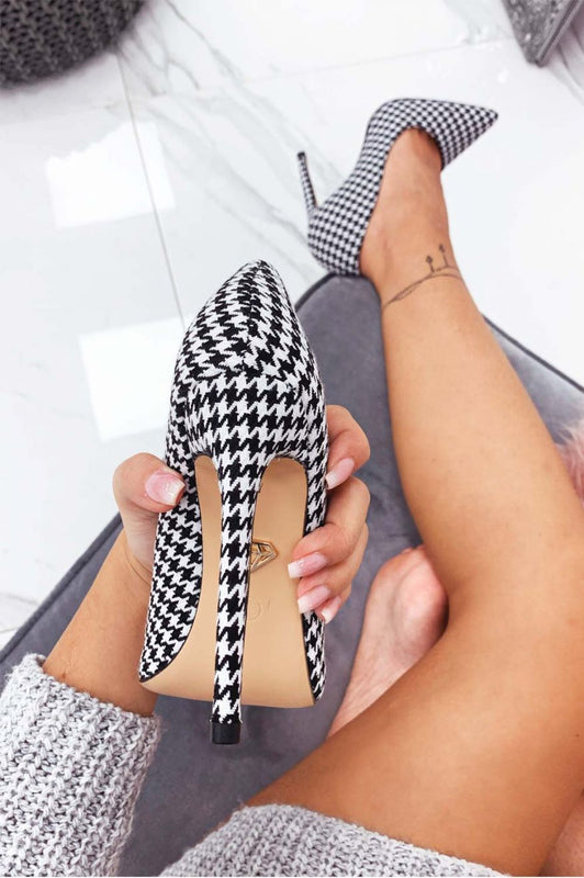 LEXIE - Decolletè nere pied de poule con tacco alto