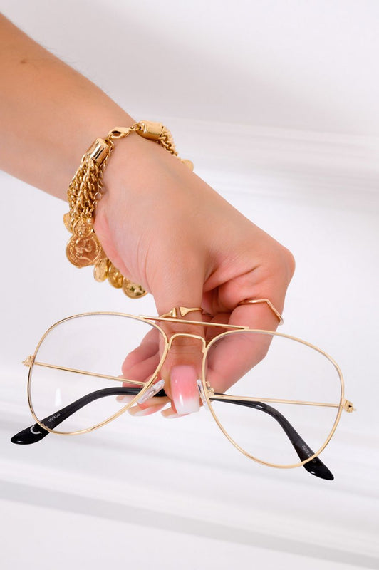 Lunettes de soleil aviateur avec verres transparents Or