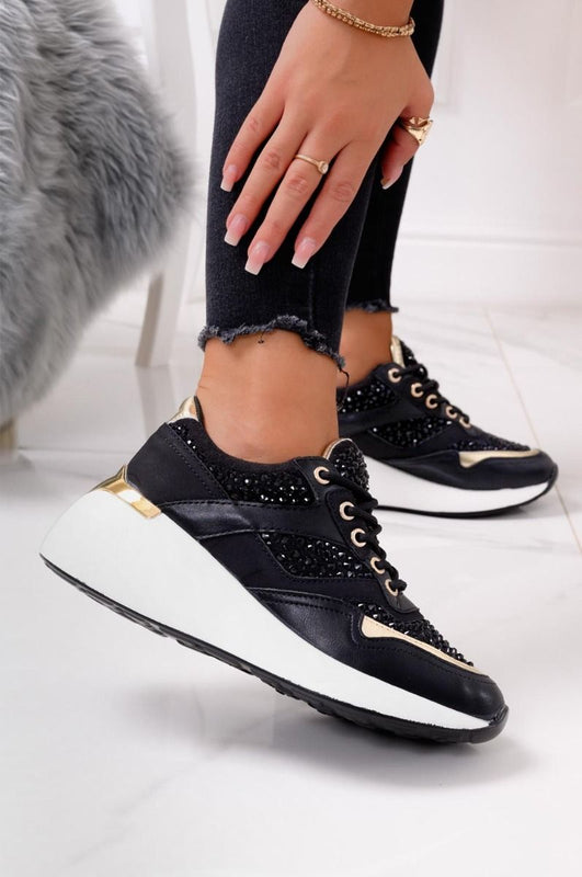 Baskets bijoux noires à semelle épaisse