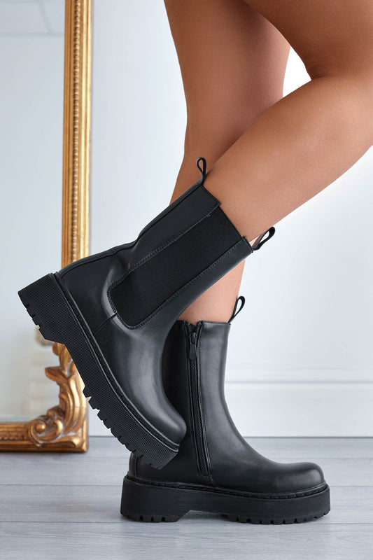 Black ankle boots with side elastic