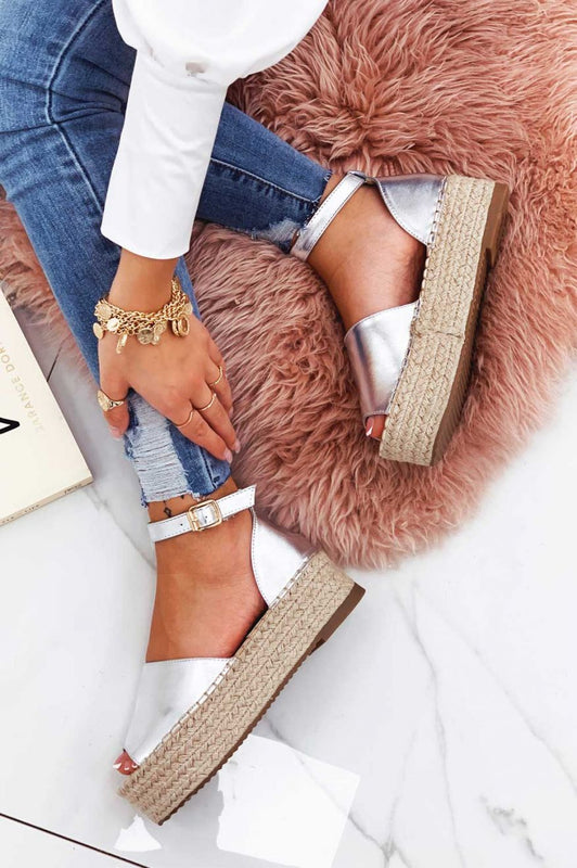 LICIA - Espadrilles argent métallisé avec semelle compensée et bride