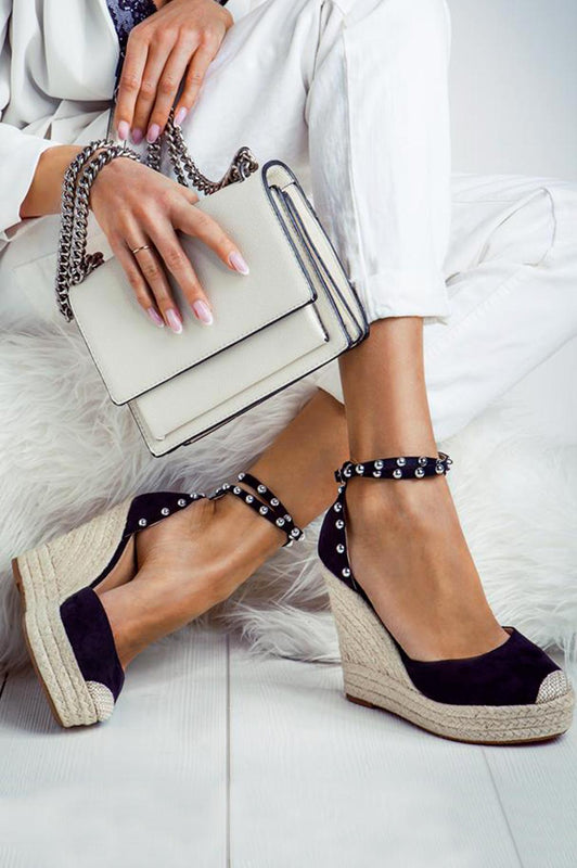 Espadrilles noires à talon compensé haut et clous Dominic