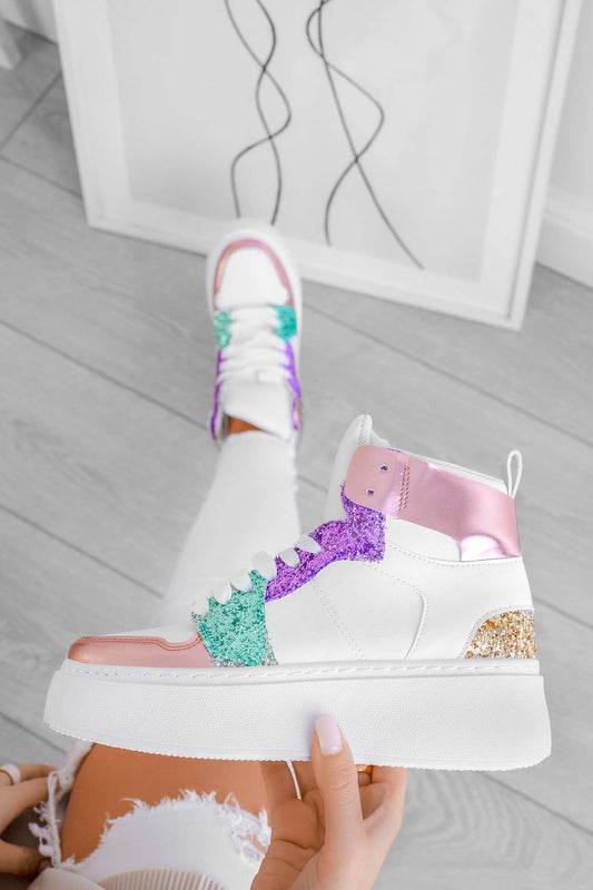 Sneakers bianche con inserti glitter multicolor