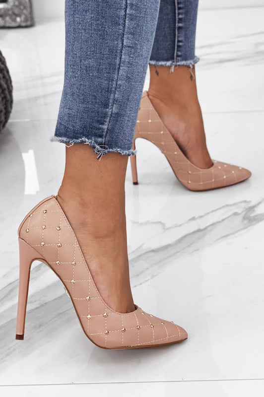 LOVELY - Escarpins roses matelassés avec clous dorés