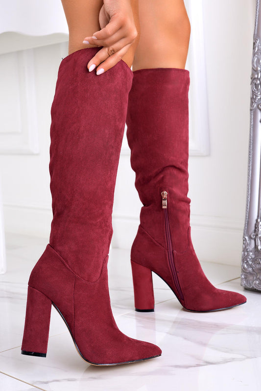 WENDY - Bottes bordeaux en daim Alexoo à talons hauts