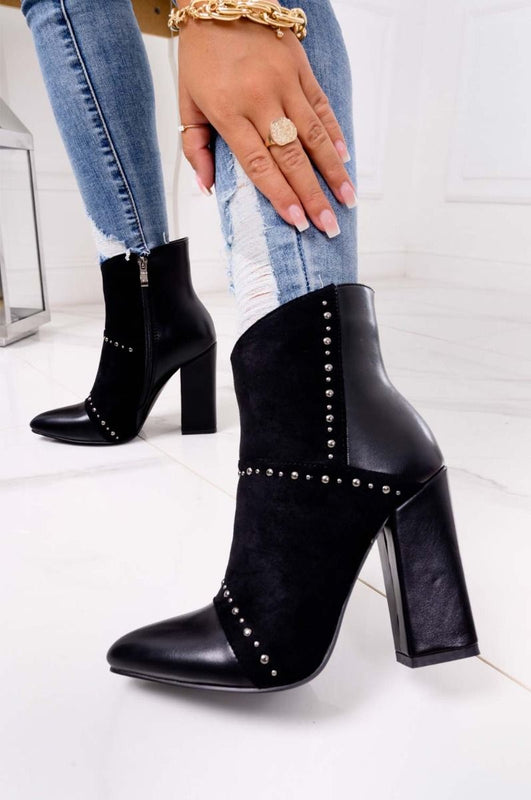 Bottines noires en daim et simili cuir à talons hauts Silvia Gala