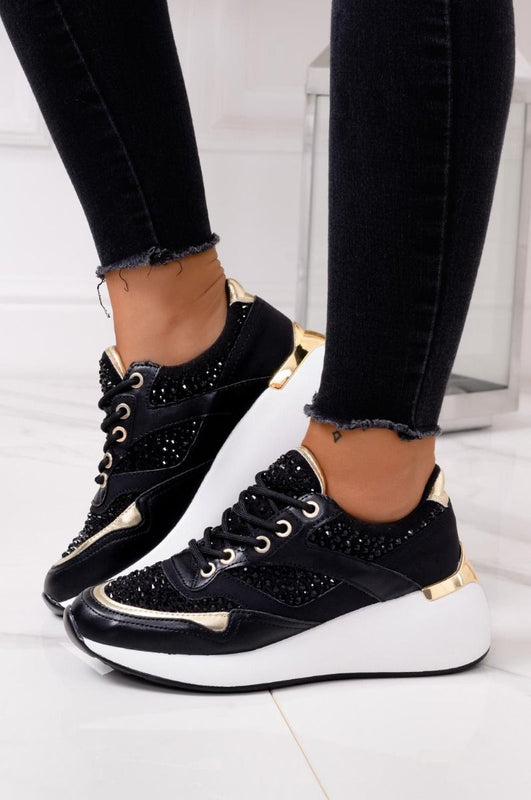 Baskets bijoux noires à semelle épaisse
