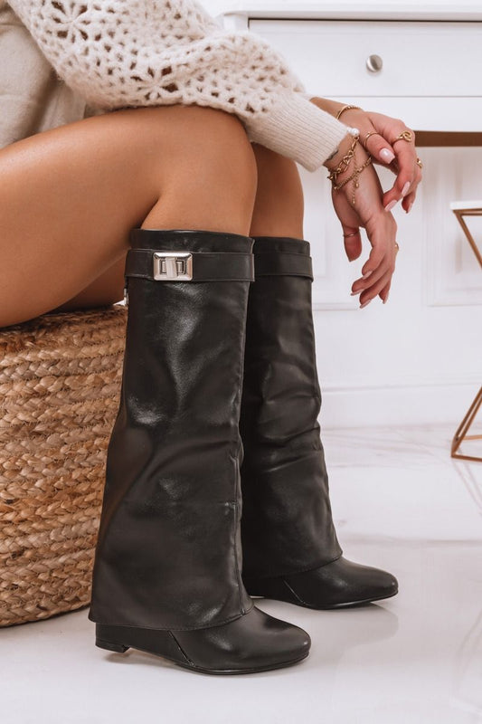 Black wedge boots with cuff