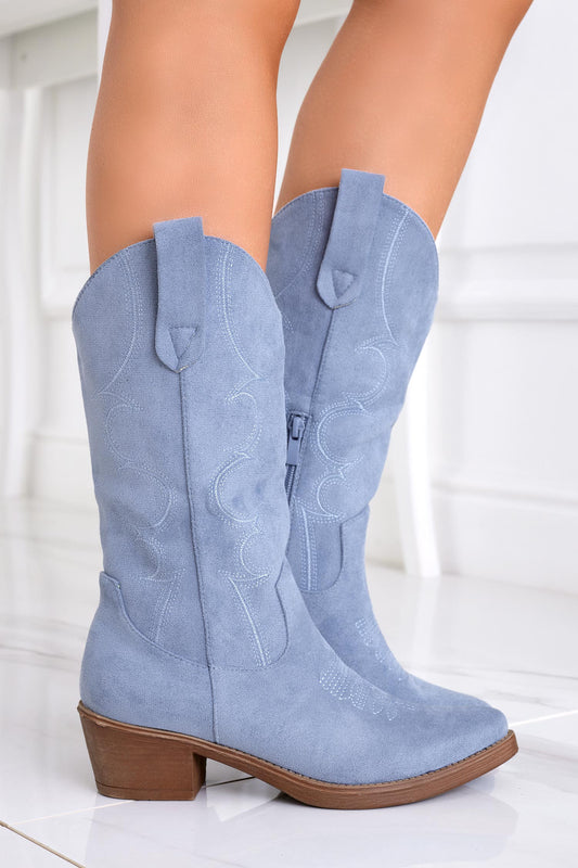 Blue suede camperos ankle boots
