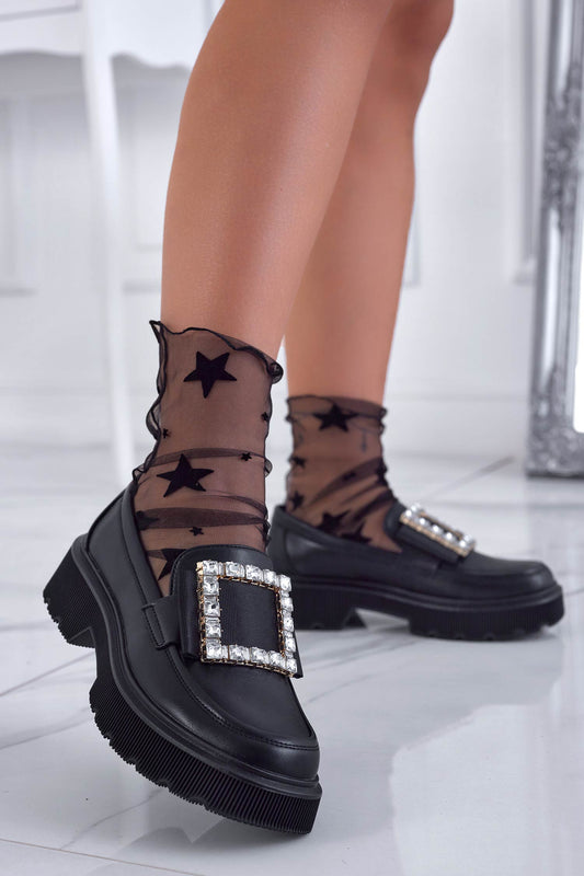 Mocassins noirs avec boucle bijou