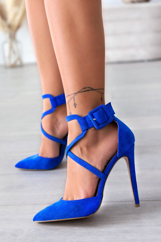 Escarpins Alexoo bleu cobalt en daim à talons hauts