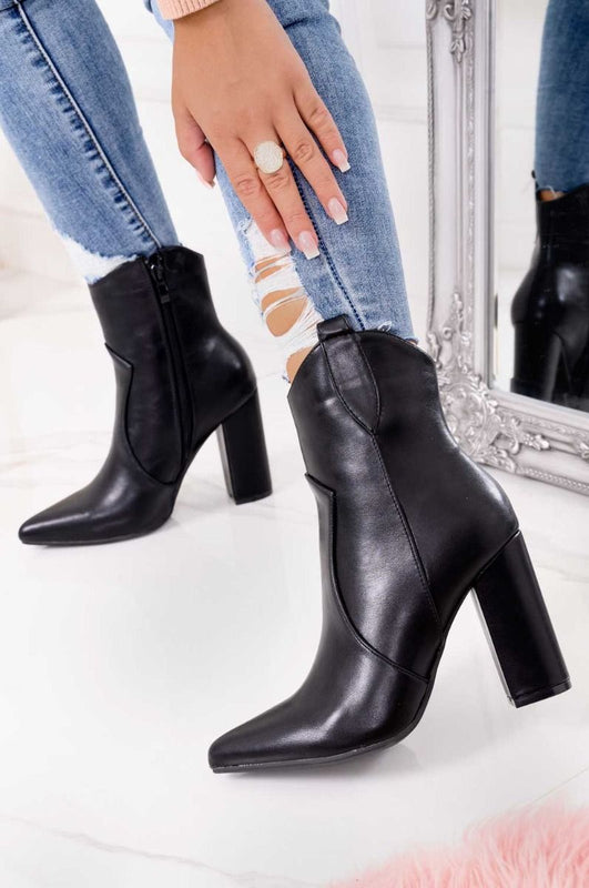 Bottines camperos noires en similicuir avec talon