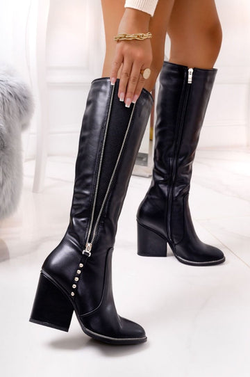 Bottes noires avec élastique et fermeture éclair latérale Alexoo