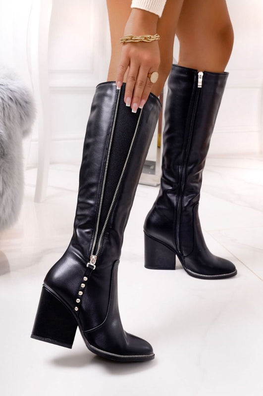 Bottes noires avec élastique et fermeture éclair latérale Alexoo
