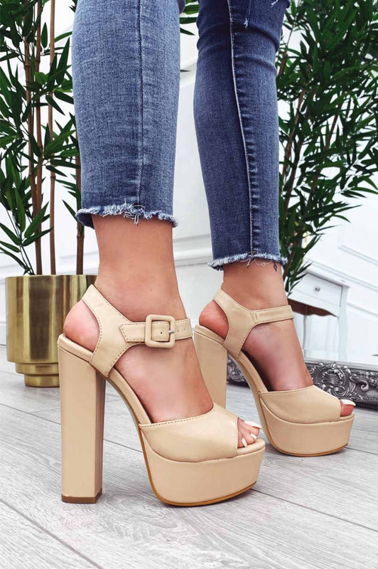 Beige faux leather sandals with high heel