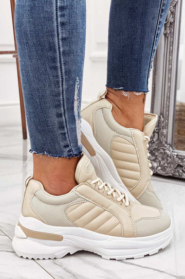 Sneakers beige in finta pelle trapuntata